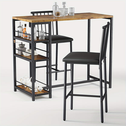 Eettafel Set – Eettafel Met Stoelen – Dinerset – Tafel Met 2 Stoelen – Retro Zwart – Compact En Praktisch – Massief Hout En Kunstplaat