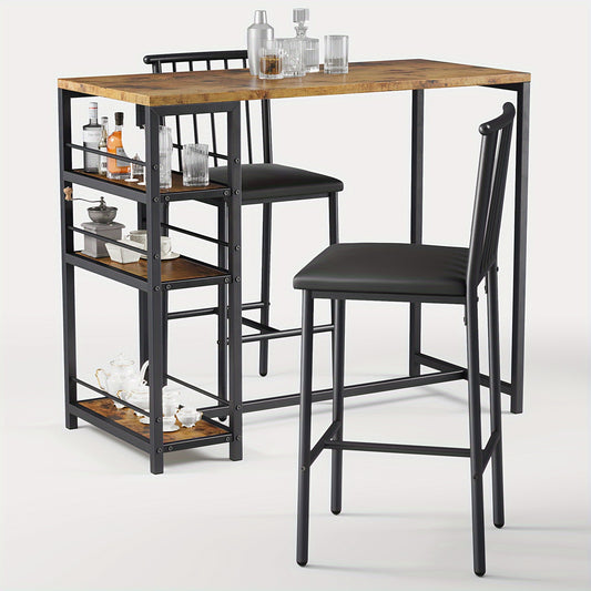 Eettafel Set – Eettafel Met Stoelen – Dinerset – Tafel Met 2 Stoelen – Retro Zwart – Compact En Praktisch – Massief Hout En Kunstplaat