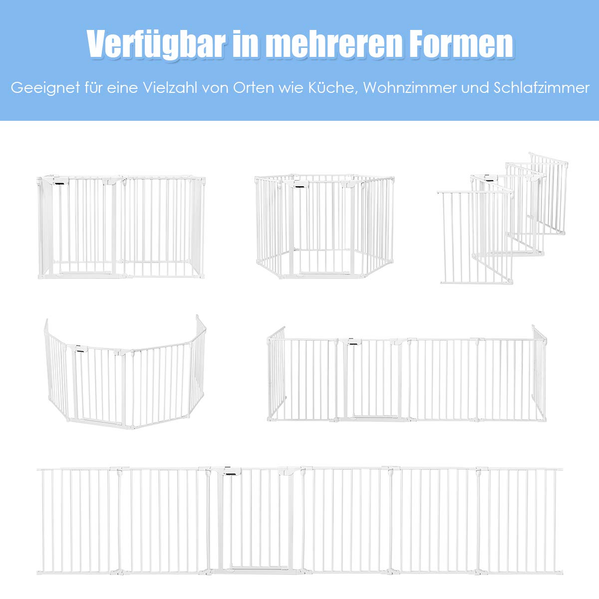 Haardhekje – Veiligheidshek – Haardscherm – Kachelhek – Kinderhekje – Flexibel Verstelbaar – Wit Gecoat Metaal – 380x74,5 cm