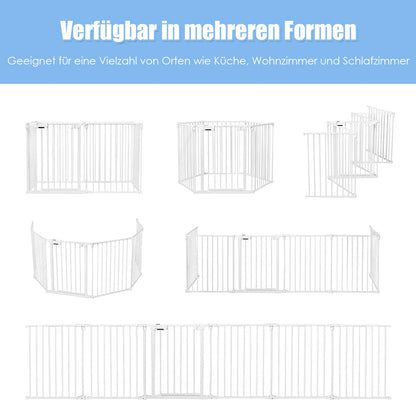 Haardhekje – Veiligheidshek – Haardscherm – Kachelhek – Kinderhekje – Flexibel Verstelbaar – Wit Gecoat Metaal – 380x74,5 cm
