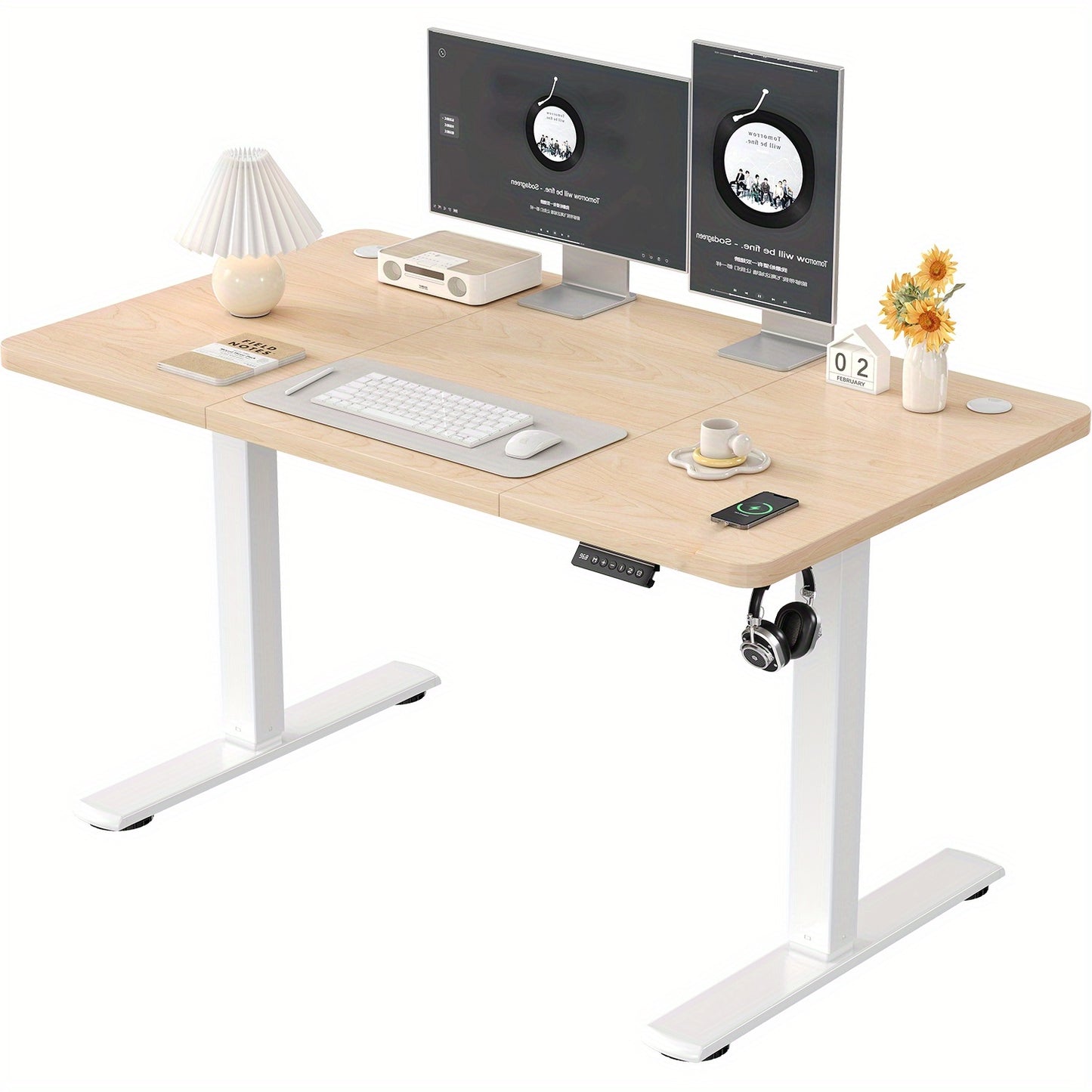 120x60cm Ergonomic Height Adjustable Standing Desk, Home Office Table with Splice Board, Upgraded Stable Steel Frame for Sit-Stand Workstation