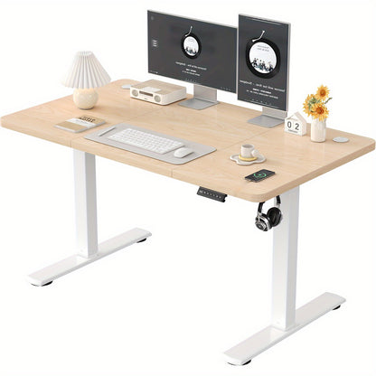 120x60cm Ergonomic Height Adjustable Standing Desk, Home Office Table with Splice Board, Upgraded Stable Steel Frame for Sit-Stand Workstation
