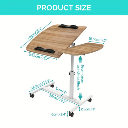 Height Adjustable Mobile Computer Desk, 60x40x61.5-96.5cm Rolling Workstation with Lockable Wheels/Anti-Slip Bars, Portable Laptop Desk for Home Office | Easy to Assemble (Wood Color)