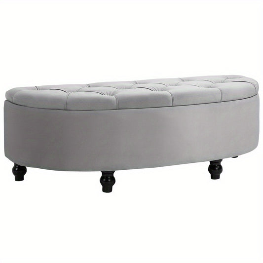 Poef – Opbergpoef – Zitpoef – Voetenbankje – Hocker – Vintage Grijs Fluweel – 68,5 cm Hoog – Opbergruimte 90 Liter