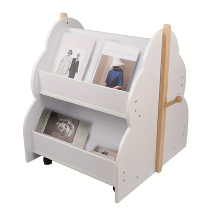 2-Tier Mobile Bookshelf With Locking Casters | Noise-Free Wheels For Hardwood Floors/Carpets | 50x54cm Slim Profile Fits Behind Doors, Standing Shelf