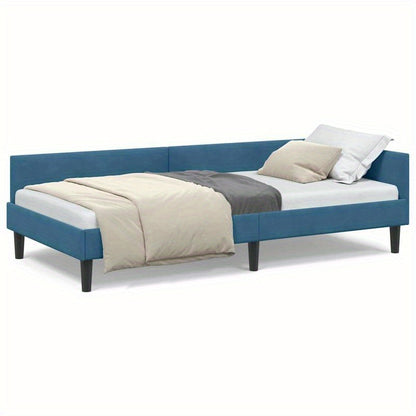 Slaapbank – Bedbank – Bankbed – Slaapcouch – Hoekbank – Blauw-Turquoise – L-Vorm – Compact Design – 100x200 cm – Stevig Houten Frame – Gemakkelijk Om te Bouwen