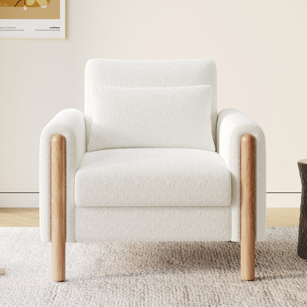 Contemporary White Ergonomic Armchair with Memory Foam Cushioning & Solid Backrest - Soft-Padded Comfortable Lounge Chair, Easy Assembly, Durable Metal Frame for Living Room, Bedroom, Office - Modern Minimalist Design, Space-