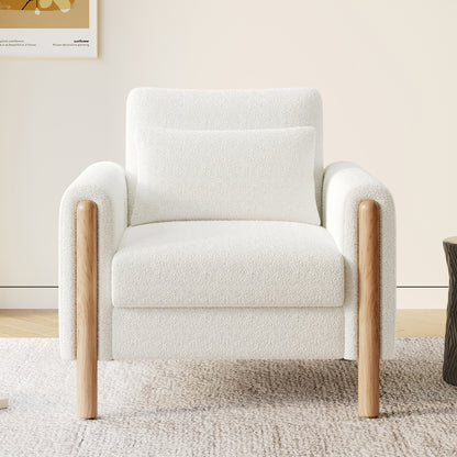 Contemporary White Ergonomic Armchair with Memory Foam Cushioning & Solid Backrest - Soft-Padded Comfortable Lounge Chair, Easy Assembly, Durable Metal Frame for Living Room, Bedroom, Office - Modern Minimalist Design, Space-