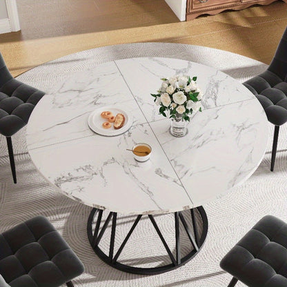 Ronde Eettafel – Tafeltje – Keukentafel – Eettafel Rond – Tafel 4 Personen – Marmeren Blad – Zwart Metalen Tripod Onderstel – 100x100x76 cm – Duurzaam & Stijlvol