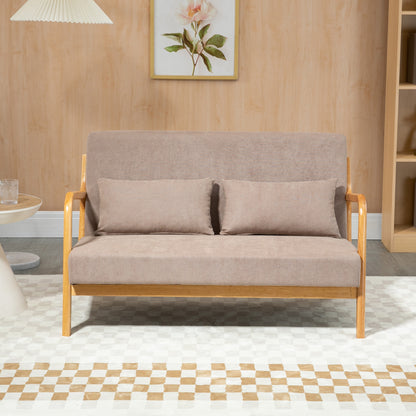 2-Zitsbank – Tweezitsbank – Bankje – Compacte Sofa – Retro Sofa – Lichtgrijs Fluweel – Rubberen Houten Frame – Inclusief Comfortkussens