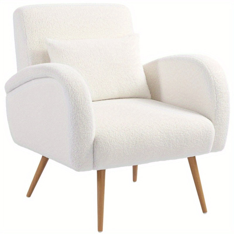 Living Room Armchair, Recliner, Fleece Cover, Armchair with Lumbar Cushion, Reading Armchair, Upholstered Seat for Living Room And Bedroom, Modern Armchair with High Backrest, Balcony, Fabric And Wooden Slats, Load Capacity U