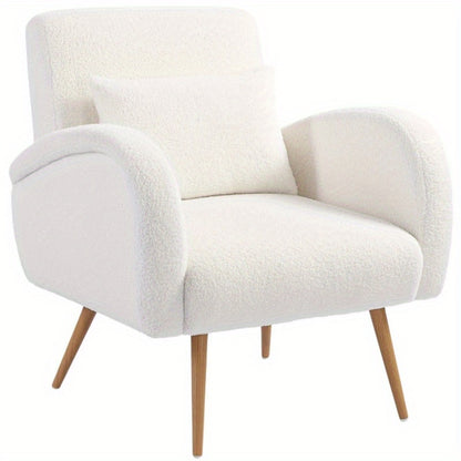 Living Room Armchair, Recliner, Fleece Cover, Armchair with Lumbar Cushion, Reading Armchair, Upholstered Seat for Living Room And Bedroom, Modern Armchair with High Backrest, Balcony, Fabric And Wooden Slats, Load Capacity U