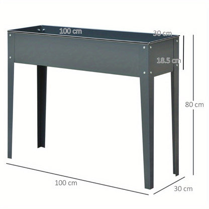 Metalen Plantenbak – Verhoogde Kruidentuinbak – Tuinbak – Plantenbak Buiten – Balkonbak – Met Voeten – 100 x 30 x 80 cm – 3 Afvoergaten