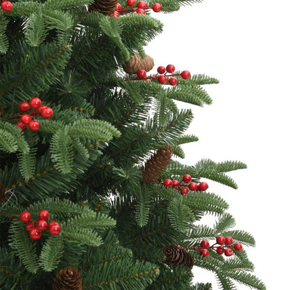 180cm (5'10") Foldable Artificial Christmas Tree with Cones & Berries - Full, Heavy Base, Space-Saving Design for Small Spaces, Easy Setup, Sturdy Floor Decoration for Living Room, Apartment, Office - No Assembly Required, Du