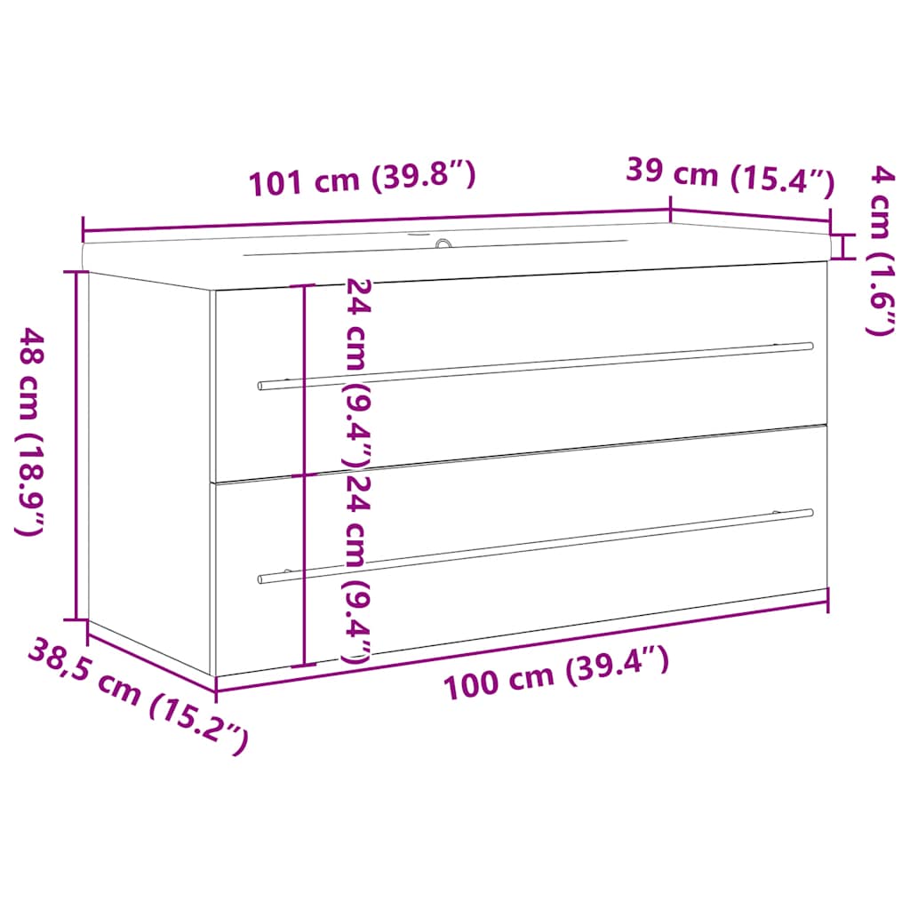Badkamermeubel – Wastafelmeubel – Badkamerkast – Wandmeubel – Badkamermeubelset Sonoma Eiken – Compact 100x38,5x48 cm – Vochtbestendig Hout