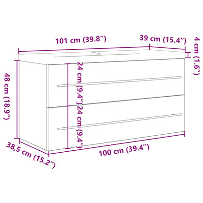 Badkamermeubel – Wastafelmeubel – Badkamerkast – Wandmeubel – Badkamermeubelset Sonoma Eiken – Compact 100x38,5x48 cm – Vochtbestendig Hout