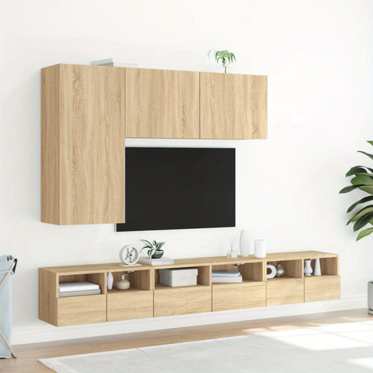 TOMSHOO TV Cabinet, Entertainment cabinet, TV Wall Cabinets 2pcs Sonoma Oak 60x30x30cm Engineered Wood, Entertainment Center, Television and media furniture