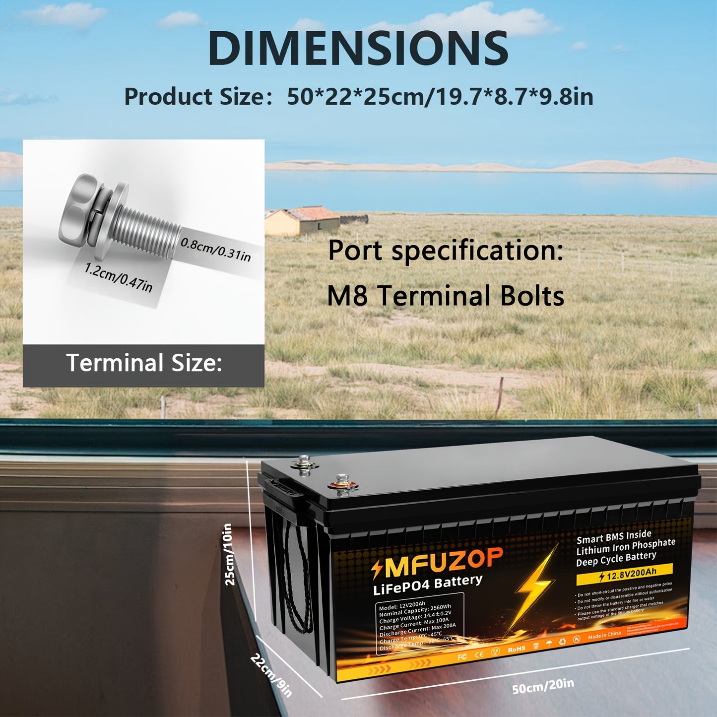 MFUZOP 3*12V 200Ah LiFePO4 Battery 2560Wh 15000+ Deep Cycle Lithium Battery 200A BMS Suitable for RV Camping Solar Golf Cart Home Energy Storage Off-Grid System