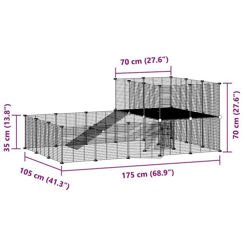 Dierenkooi – Huisdierenkooi – Ren – Konijnenkooi – Knaagdierkooi – 36 Panelen – Stevige Stalen Constructie – 35x35 cm Panelen – Met Zwarte Deur