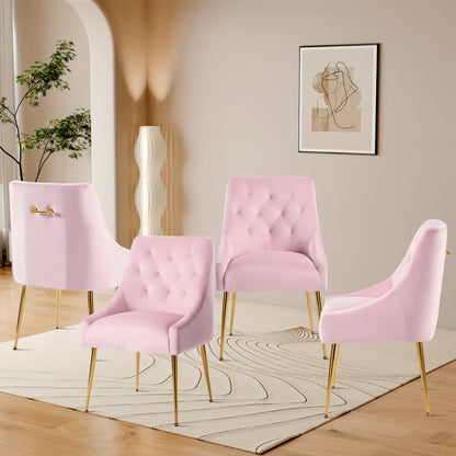 Eetkamerstoelen Fluwelen Set Van 4 – Gouden Poten Stoel – Retro Design – Moderne Accentstoelen – Met Ruggreep – Comfortabel En Stevig Metalen Frame – Zachte Polyester Bekleding – Wit