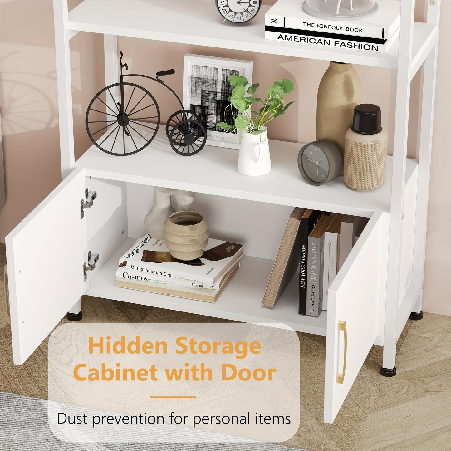 4-laagse Boekenplank – Boekenkast – Open Kast – Vakkenkast – Opbergkast – Wit – Industrieel Metalen Frame – 181,6 cm Hoog – Boogvormig Design Met Deuren