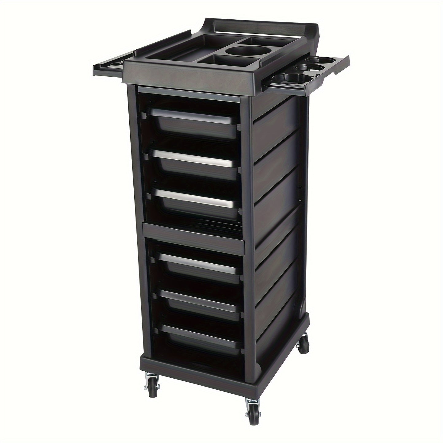 Opbergtrolley – Salonwagen – Beauty Trolley – Kapperswagen – Rollcontainer – Mobiel en Stabiel – 7 Niveaus Opbergruimte – Zwart Kunststof