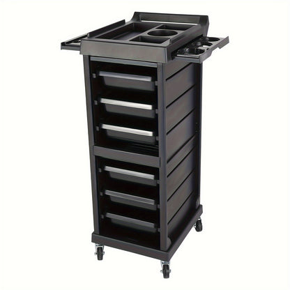 Opbergtrolley – Salonwagen – Beauty Trolley – Kapperswagen – Rollcontainer – Mobiel en Stabiel – 7 Niveaus Opbergruimte – Zwart Kunststof
