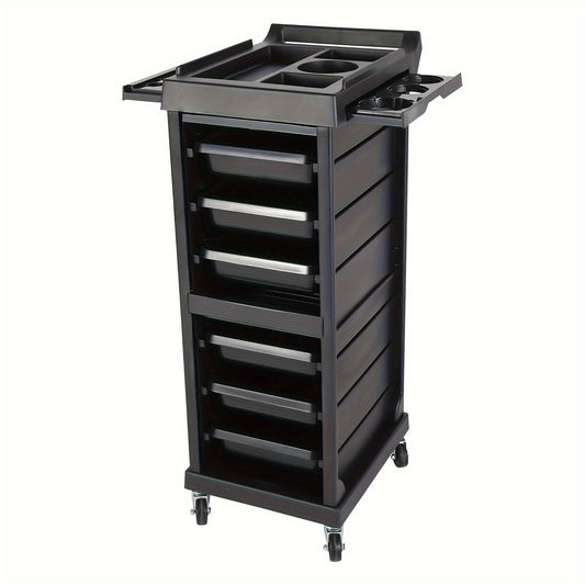 Opbergtrolley – Salonwagen – Beauty Trolley – Kapperswagen – Rollcontainer – Mobiel en Stabiel – 7 Niveaus Opbergruimte – Zwart Kunststof