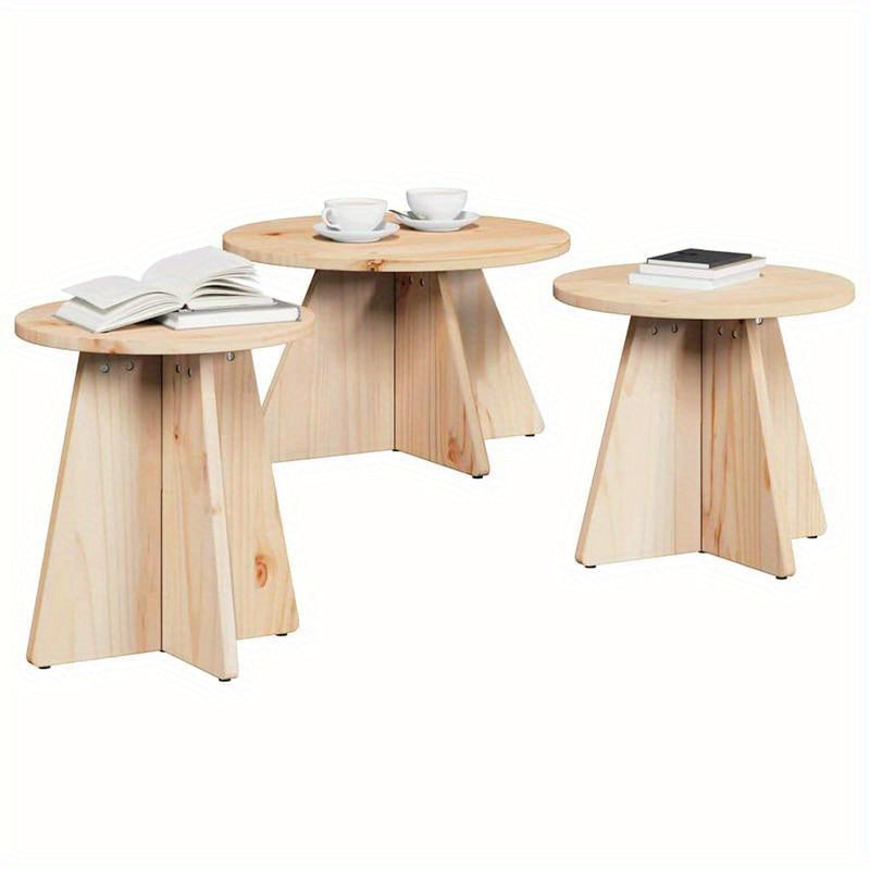 Coffee table 3pcs Natuurlijk 49 x 49 x 30cm solid pinewood Removable, suitable for indoor use and suitable for all seasons, Seasonal Home Accessory, Versatile Table Set, Modern Coffee Table, Sleek Home Decor, Durable Wood Fur