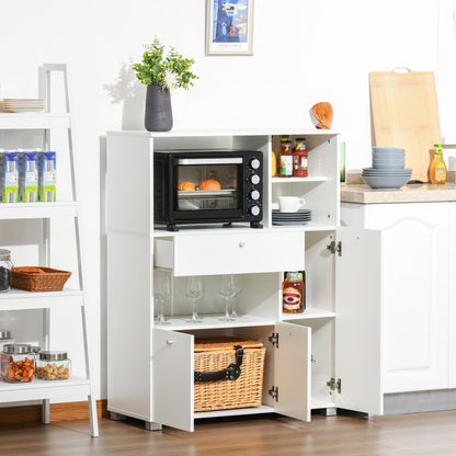 Microwavekast – Keukenkast – Opbergkast – Buffetkast – Keukenmeubel – 90x40x120 cm – Wit Hout met Schuiflade