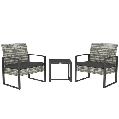 Loungeset – Tuinset – Balkonset – Bistroset – Loungemeubilair – Lichtgrijs – Weerbestendig PE Rattan – Glasplaat Bijzettafel