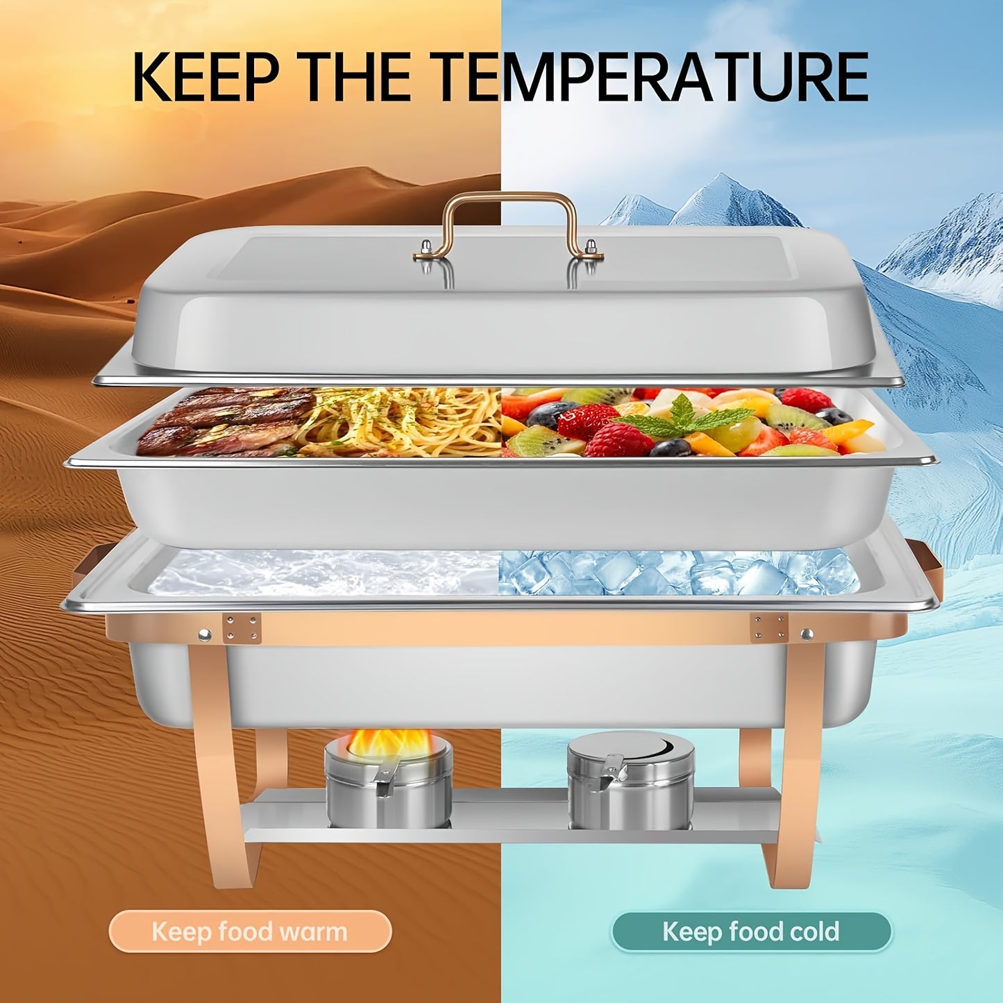 Chafing Dish – Buffetwarmer – Warmhoudplaat – Warmhoudschaal – Voedselverwarmer – 4-delige Set – Roestvrij Staal – 8 Quart Inhoud