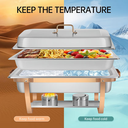 Chafing Dish – Buffetwarmer – Warmhoudplaat – Warmhoudschaal – Voedselverwarmer – 4-delige Set – Roestvrij Staal – 8 Quart Inhoud