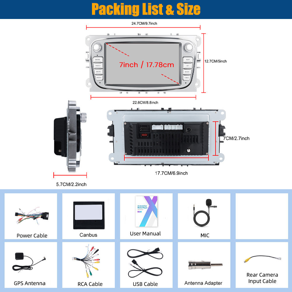 Autoradio – Auto Radio – 1-DIN Radio – Multimedia Radio – Bluetooth Radio – Android 15 Besturingssysteem – 7 Inch HD Touchscreen