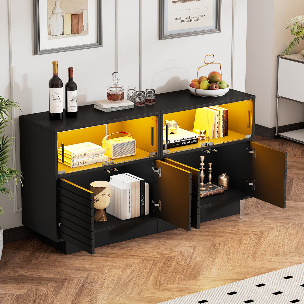 Buffet, Buffet | 130*35*68 Cm | Featuring 2 Cabinets | 4 Sections | Glass Doors | Width 130 Cm | Buffet, Lounge Cabinet | Ample Storage Capacity | Contemporary Tall Cabinet