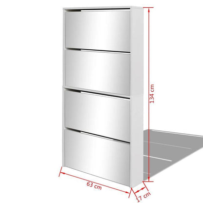 Schoenenkast – Schoenenrek – Schoenenopberger – Schoenenmeubel – Wit – 4 Vakken Met Spiegel – Massief Hout – Compact 63x17x134 cm