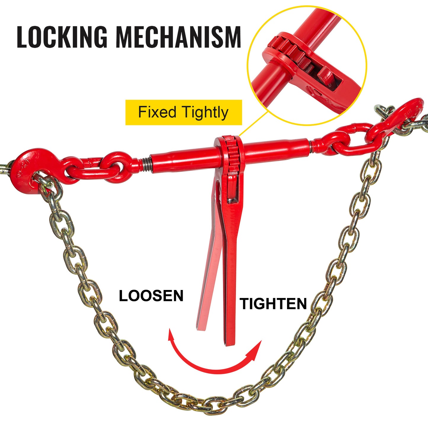 Kettingspanband – Kettingbinder – Spanband – Ratelschroef – Ladingbinder – Rood Poedercoating Staal – Belastbaar Tot 4180 kg