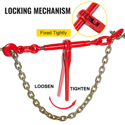 Kettingspanband – Kettingbinder – Spanband – Ratelschroef – Ladingbinder – Rood Poedercoating Staal – Belastbaar Tot 4180 kg
