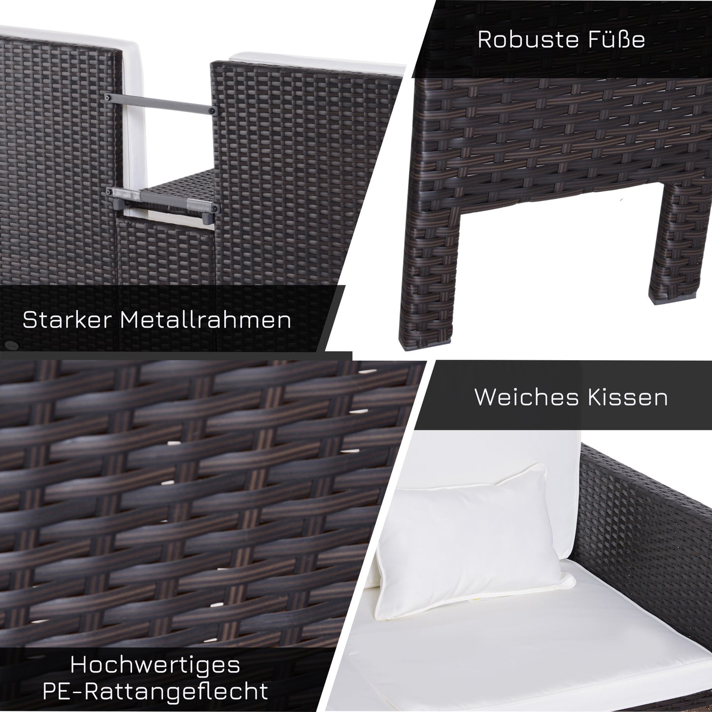 3-delige Loungeset – Tuinmeubelset – Tuinbank – Loungesofa – Rattan Set – Grijs – Verstelbare Rugleuning – Weerbestendig Poly Rattan Met Metalen Frame