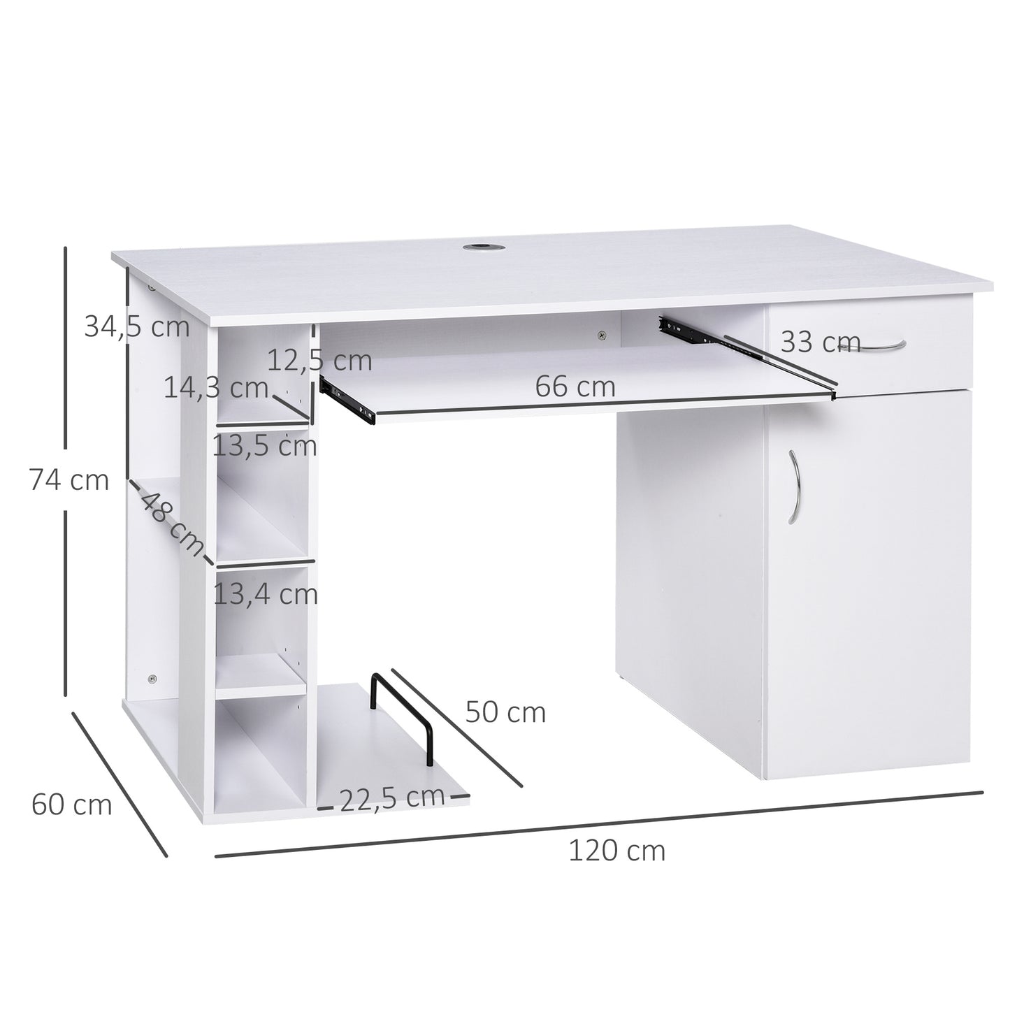 Computerbureau – Computertafel – Bureau – Werkplek – Computermeubel – Met Lade En Keyboardlade – MDF 120x60x74 cm Wit