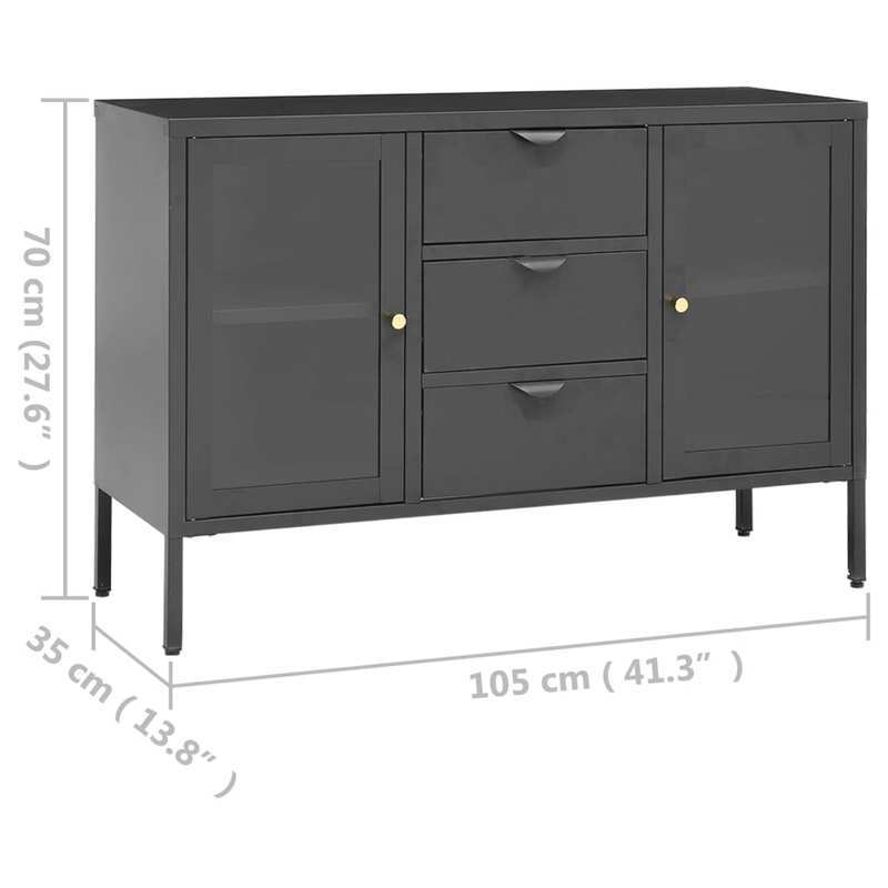 Sideboard – Dressoir – Kast – Opbergmeubel – Buffetkast – Antraciet – Staal en Gehard Glas – Compact en Verplaatsbaar