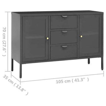 Sideboard – Dressoir – Kast – Opbergmeubel – Buffetkast – Antraciet – Staal en Gehard Glas – Compact en Verplaatsbaar