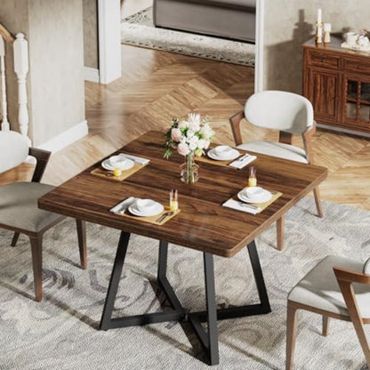 Vintage Eettafel – Keukentafel – Bistrotafel – Tafel Voor 4 Personen – Houten Tafel – Industrieel Metaal Onderstel – Compact 80x80 cm – Stijlvol Bruin