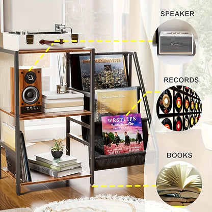 Platenspelermeubel – LP Kast – Platenspelerstandaard – Vinyl Rek – Platenkast – Ruim Opbergmeubel Tot 300 Platen – Hout Met Metaal