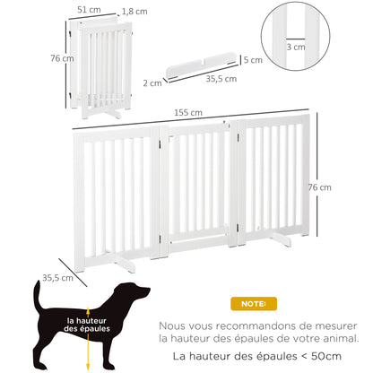 Speelhekje – Dierenbarrière – Babyhek – Veiligheidspaneel – Kinderafzetting – Inklapbaar – Verstelbaar tot 155 cm – MDF Wit