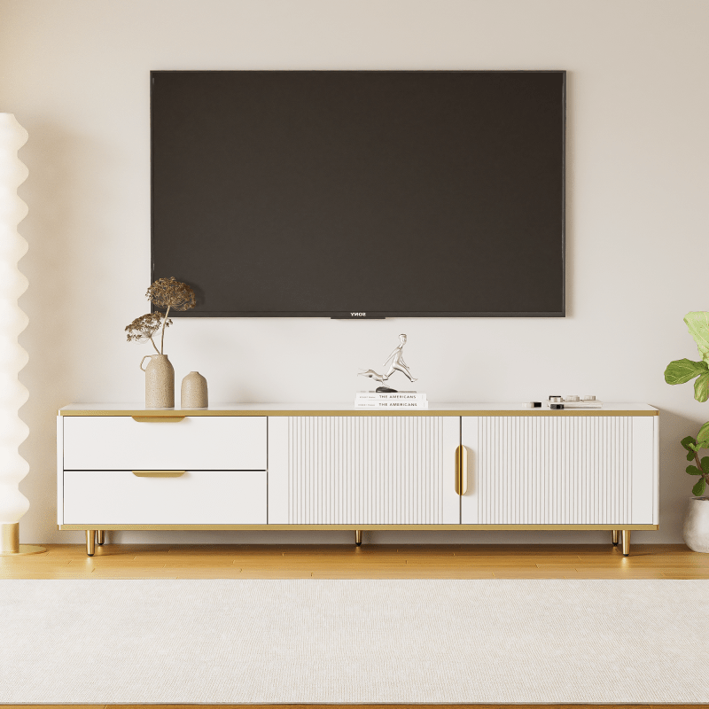 TV-kast – Tv-meubel – Mediameubel – Dressoir – Audiomeubel – Wit-Gouden Design – Krasbestendig Spaanplaat – 175 cm Breedte