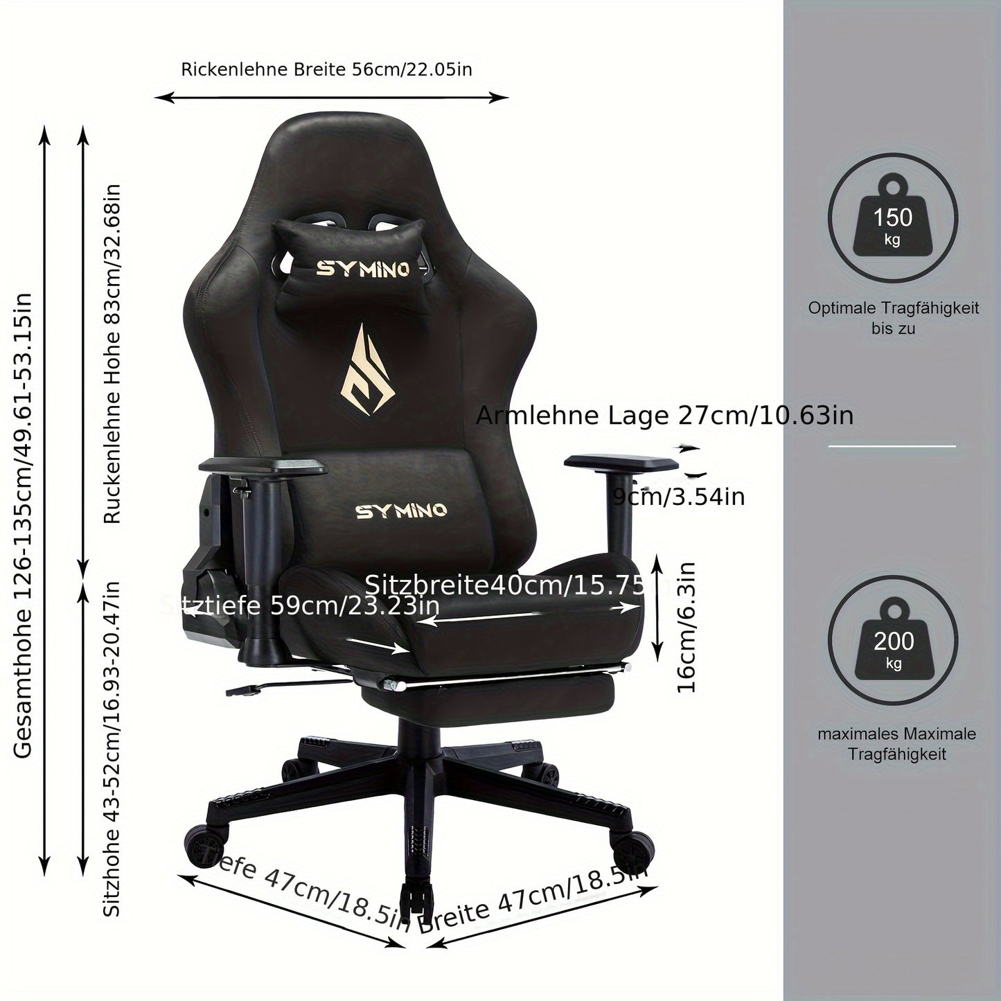 Gamingstoel – Gamestoel – Gaming Chair – Bureaustoel – Game Stoel – Ergonomisch Design – Memory Foam Zitting – Verstelbare Lumbaalsteun – 360° Draaibaar – Voetsteun – Zwart