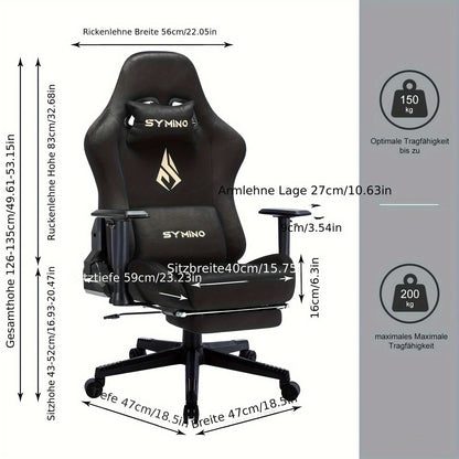 Gamingstoel – Gamestoel – Gaming Chair – Bureaustoel – Game Stoel – Ergonomisch Design – Memory Foam Zitting – Verstelbare Lendensteun – Voetsteun – 360° Draaibaar – Grijs