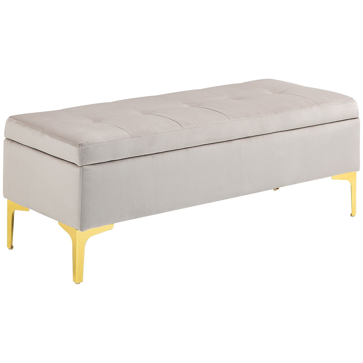 Opbergbank – Opbergkist – Zitbank – Poef – Halbank – Velvet Zitting – Metalen Poten – 120x44x44,5 cm – Hoog Zitcomfort – Ruime Opbergruimte