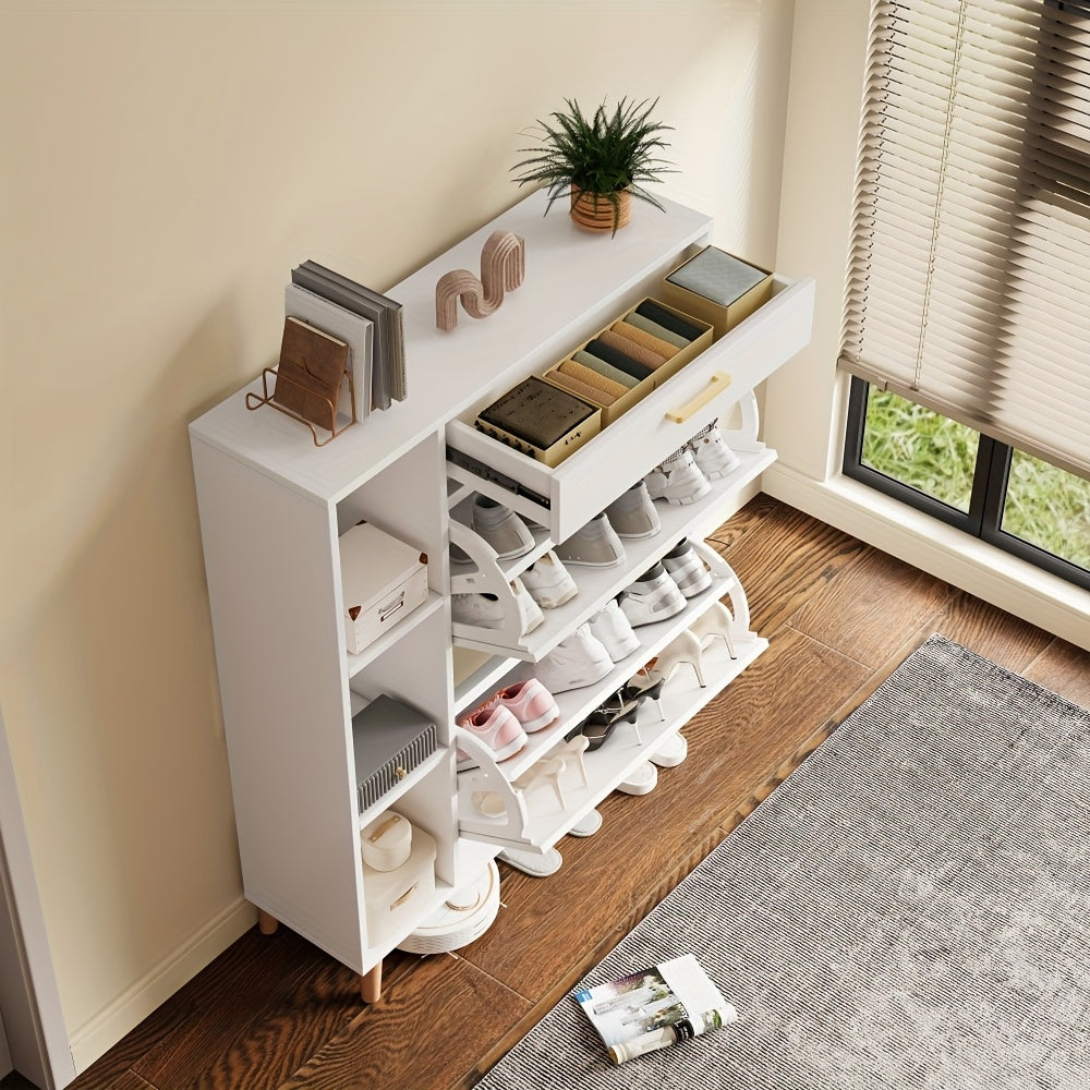 Schoenenkastje – Schoenenkast – Schoenenopberger – Schoenenrek – Halmeubel – Smal Design – 15 Paar Schoenen – Hardhouten Spaanplaat – Gouden Handgrepen